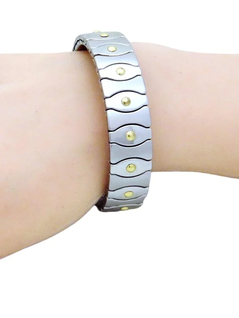 Vintage Milor Italy Stainless Steel & 18K Gold Stretch Expansion Link Bracelet